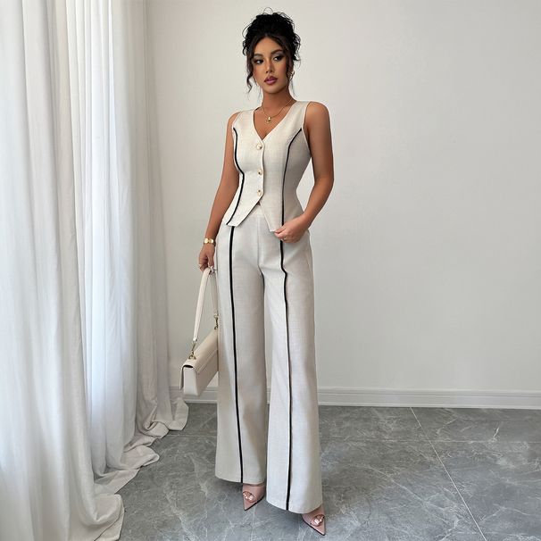DiYun European American Casual Resort Style Elegant Vest And Long Pants Two-piece Women's Outfit 2026 Summer_ecoleips.com