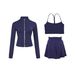 Women's 3-Piece Cropped Jacket & Skirt Set – Stand Collar Zip-Up Yoga Outfit With Y-Back Tank Top – Stretchy Nylon/Spandex Athleisure Wear_ecoleips.com