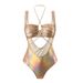 Laser Iridescent One-Piece Swimsuit With Cut-Out & Drawstring Detail - Shimmery Metallic Monokini For Beach & Pool_ecoleips.com