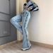 Women's Clothing Fashion High Waist Versatile Slim Fit Mopping Twist Elastic Denim Flared Pants_ecoleips.com