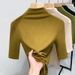 Threaded Bottomed Shirt Women's 2025 New Women's Clothing Temperament Semi-turtleneck Solid Color T-shirt Temperament With Five-quarter Sleeve Top_ecoleips.com