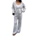 Women's Long Sleeve Hoodie & Jogger Pants Set - Fall Winter Athleisure Outfit (White Gray, S-XL) | Breathable Polyester Spandex Blend_ecoleips.com