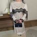 Elegant Lace Trim Long Sleeve Dress Slimming A-Line Wrap Style for Women in Silver Gray Black White Sizes S M L XL_ecoleips.com