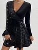 Aria Basics Aria Basics 2025 Cross-Border European And American Autumn Winter Sexy V-Neck Bodycon Irregular Short Sequin Dress_ecoleips.com