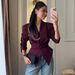 Elegant V-Neck Belted Blazer For Women - Slim Fit Tailored Long Sleeve Office Jacket With Waist Tie (White/Black/Burgundy/Brown, S/M/L/XL)_ecoleips.com