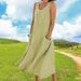 Women Casual Solid‑Color Tank Dress Stylish Sleeveless Crew Neck Design With Convenient Side Pockets_ecoleips.com