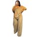 European And American Cross Border Women's Clothing 2025 Summer New Casual Loose V Neck Striped Short Sleeved Top Wide Leg Trousers Suit_ecoleips.com