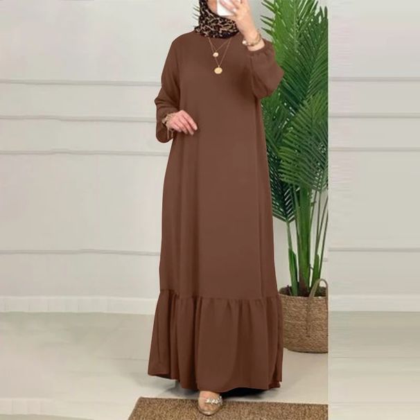 Women's Clothing Puff Sleeves Ruffle Hem Dress Retro Robe Pocket Women's Loose Long Dress_ecoleips.com