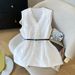 Korean Style Lace Trim V Neck Single Breasted Top for Women Loose Fit Slimming Sleeveless Shirt Waist Cinching New in Stock_ecoleips.com