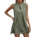 Summer New Fashion Sleeveless Stand Collar Jumpsuit Shorts - Fake Two-Piece Design, Breathable Polyester, Casual Romper For Women_ecoleips.com