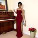 Burgundy Sequin Strap Slim-fit Bodycon Long Dress, Eye-catching Elegant Gown For Evening Parties And Banquets_ecoleips.com