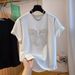Women's Pure Cotton Short Sleeve T-Shirt European Style Heavy Beaded Bow Loose Fit Versatile Slimming Top For Youthful Look_ecoleips.com