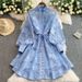 Elegant Female Palace Style Dress French High End Tie Waist Hollow Embroidery Single Breasted a Line Skirt for Women_ecoleips.com