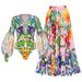 Women's V Neck Bubble Long Sleeve Swimsuit Printed One Piece_ecoleips.com