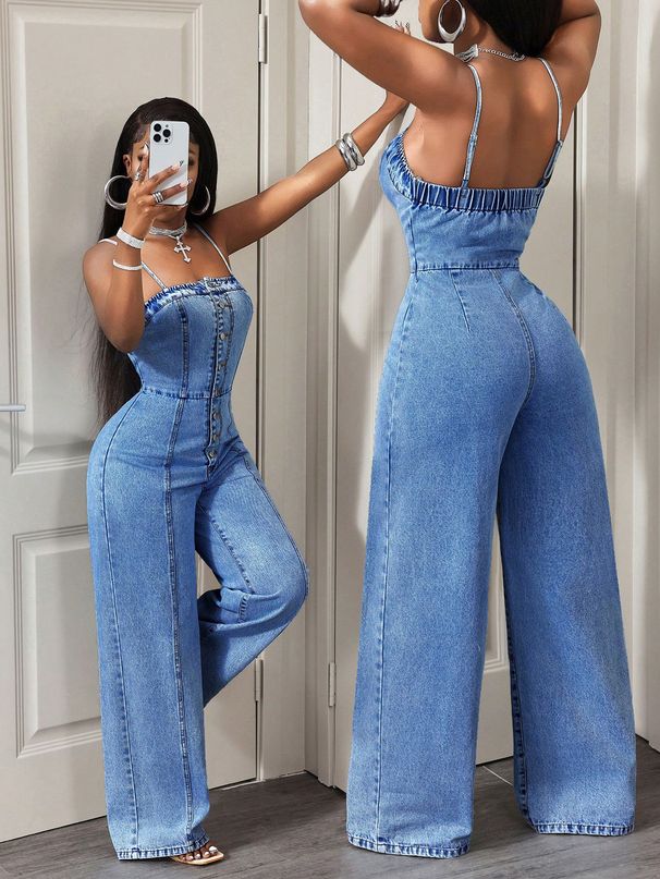 Women's Denim Overalls - Strapless Wide-Leg Jumpsuit With Adjustable Straps For Casual Summer Style Versatile Color Palette_ecoleips.com