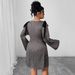 Women's Clothing Plus Size Clothes Elegant Plus Size Long Sleeve Dress With Bow & Plaid Design – Flared Sleeves, Round Neck, Slim Fit For Women_ecoleips.com