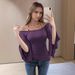 Chic European And American New Vintage Striped Off-shoulder Bell-sleeve T-shirt With Beaded Halter Neck, Niche Slim-fit_ecoleips.com