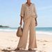 Women's Cotton Lounge Set Casual V-Neck Long Sleeve Shirt And Pants Soft And Breathable Outfit in Multiple Colors_ecoleips.com