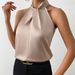 Women's Clothing Halter Sleeveless Vest Satin Simulation Silk Top Shirt_ecoleips.com