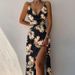 Women's Clothing Summer Suspender V Neck Slit Print Dress_ecoleips.com