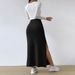 Voya Women's Fashion Minimalist Half Length Skirt Spring/Summer Pit Strip A-line High Waist Split Long Skirt_ecoleips.com
