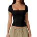 Diyun European And American 2024 Spring Summer Foreign Trade T-Shirt Women's Casual Square Neck_ecoleips.com