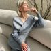 Women's Clothing Sexy Off Shoulder Bat Sleeves V Neck Fashionable Knitted Sweater Two Piece Fashion Suit_ecoleips.com