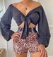In Stock: European American Cross-border Women's Clothing, Sexy Cropped Top Tie And Knotted V-neck, Paired With Printed_ecoleips.com