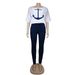 Women's Clothing Hot-selling Anchor Print Short-sleeved T-shirt Navy Sweatpants Ladies Casual Suit_ecoleips.com