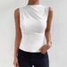 2024 Spring Summer New Fashion Versatile Solid Color Ruched Sleeveless Pullover Half High Neck T-Shirt For Women_ecoleips.com
