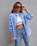 K New Solid Color Mid Length Long Sleeved Denim Jacket With Holes, European And American Style Jacket For Women_ecoleips.com