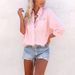 New Fashion Women's Solid Color Pocket Long Sleeve Shirt Loose Blouse_ecoleips.com