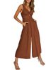 Women's Summer Camisole Jumpsuit V Neck Hollowed Out Gathered High Waisted Wide Leg Pocket_ecoleips.com