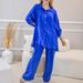 plus Size Two Piece Set European American Style Spring Autumn Loose Long Sleeved Button down Shirt And Wide Leg Pants Solid Color Suit_ecoleips.com