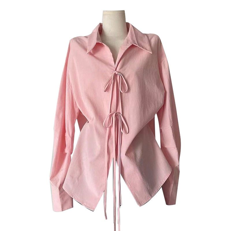 Wholesale Of Elegant Long-Sleeved Shirts, Solid-Color Belted Shirts And Cardigans For Autumn_ecoleips.com