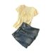 Women's Clothing Lazy Style Fashion Suit Skirt Women's Summer New Lace Splicing Bow Sweater Denim Skirt Two Piece Suit_ecoleips.com