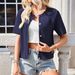 Women's Clothing Summer Short Sleeved Cardigan Short Button Round Neck Sweater_ecoleips.com