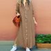 Muslim Dress Women Elegant Linen-Blend Long Sleeve Shirt Dress With Turn-Down Collar – Relaxed Fit For Casual & Office Wear_ecoleips.com