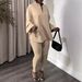 Women's Clothing lantern sleeve hem split shirt trousers two-piece set_ecoleips.com