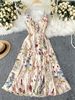 Women's Colorful Floral Print V Neck Dress Bohemian Style Summer Niche Suspender Dress_ecoleips.com