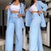 Elegant Women's Suit Set With Slit Sleeve Blazer And Straight-Leg Trousers, Modern Office Casual Two-Piece Outfit_ecoleips.com