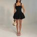 Fashion Women Square Neck Sleeveless Slip Dress Sexy Elegant Patchwork Open Back Slim Short Party Mini Dress_ecoleips.com