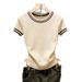 Women's Round Neck Short Sleeve Sweater Korean Style Knitwear Trendy Apricot Color Spring Summer_ecoleips.com