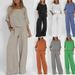 Women's Casual Loose Solid Color Cotton Linen Pants Suit Short Sleeved Summer Outfit_ecoleips.com
