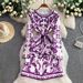 Blue And White Porcelain Print round Neck Dress for Women Tie Waist Elegant Bodycon Midi Skirt European American Style Niche Chic Autumn_ecoleips.com