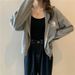 European American Style Real Shot Waffle Knit Zip-up Hoodie Jacket For Women, Spring And Autumn, Thin, Loose, Slimming,_ecoleips.com