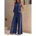 Women's Elegant Two-Piece Suit Solid Color round Neck Vest & Wide Leg Pants Set for Autumn Winter Cross Neck Wide Leggings Outfit_ecoleips.com