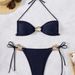 Women's Sexy Solid Color Bikini Swimsuit 2 Piece Set Cross Strap Bikini For Vacation And Beachwear_ecoleips.com