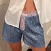 2025 Women's Patchwork Pajama Shorts Sparkly Sequined Striped Trim Low Rise Sleep Shorts For Summer_ecoleips.com