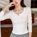 2025 #High Quality Products # Lace Lace Button T-Shirt For Women, Long Sleeved, 2025 Autumn New Style, Pure Desire Shoulder_ecoleips.com
